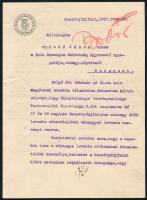 1927 Berettyóújfalu, Bihar vármegye alispánja által küldött levél, vármegyei levente verseny szervezésének tárgyában