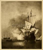 cca 1900 Willem Van de Velde: Tengeri csata, heliogravűr, papír, jelzett, 39×31 cm