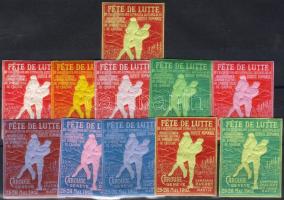 Svájc / Schweiz 1907. Genfi birkózóverseny 11 klf. levélzárója / Ringen-Wettbewerb Genf, 11 versch. Vignetten