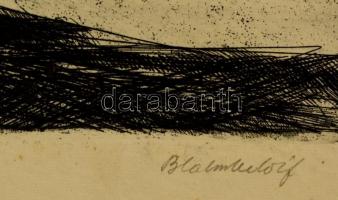 Blahos Rudolf (1917-1986): Alkonyodik, rézkarc, papír, jelzett, 28×35 cm