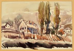 Élesdy István (1912-1987): Badacsonyi táj, akvarell, papír, jelzett, paszpartuban, 30,5×44,5 cm