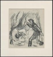 Márffy Ödön (1878-1959): Gyilkosság. Litográfia, papír, utólagos jelzéssel, paszpartuban, 20×18 cm