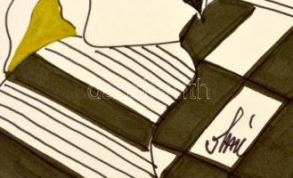 Szász jelzéssel: Arckép, filc, papír, paszpartuban, 20,5×14 cm