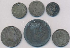 6db-os vegyes magyar és külföldi denár, ezüstpénz tétel, többnyire rossz tartásban, közte 1860B 1/4F...