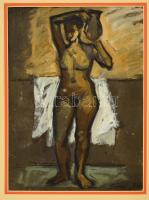 Olvashatatlan jelzéssel: Korsós női akt, tempera, karton, paszpartuban, 24×32 cm