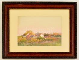 Bakos jelzéssel: Őszi táj, akvarell, papír, paszpartuban, üvegezett fa keretben, 16×23 cm