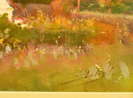 Bakos jelzéssel: Őszi táj, akvarell, papír, paszpartuban, üvegezett fa keretben, 16×23 cm
