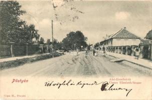 Pöstyén, Pistany, Piestany; Alsó Erzsébet út. Gipsz H. kiadása / Untere Elisabeth Strasse / street view (r)