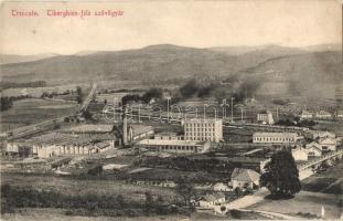 Trencsén, Trencín; Tiberghien-féle szövőgyár. Gansel Lipót kiadása / weaving mill + K.u.K. Reserve Spital Trencsén Militärpflege Portofrei (ázott sarok / wet corner)