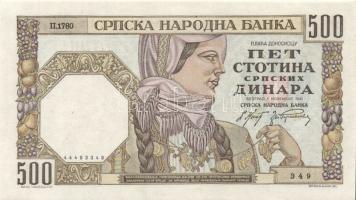 Szerbia / német megszállás 1941. 500D jugoszláv bankjegy vízjel:női fej T:I R!