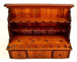 cca 1890 Pipatórium, fenyőfa alapon diófa borírás, jó állapotban, 3 fiókkal, 57×44×25 cm