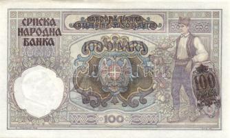 Szerbia / német megszállás 1941. 100D jugoszláv bankjegy fny-sal T:I R!