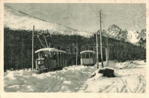 Tátrafüred, Ótátrafüred, Altschmecks, Stary Smokovec; Siklóvasút. Bányász Géza kiadása / Lanová dráha / Drahtseilbahn / funicular railway with trains (EK)