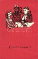 Certuv Pozdrav! / Krampus art postcard with detector radio. C.H.W.VIII/2 2501-14.