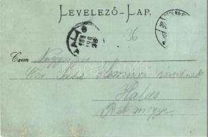 1900 Zsolna, Sillein, Zilina; Fő tér télen, templom, Riesz szálloda, üzletek. Gansel Lipót / main sq...