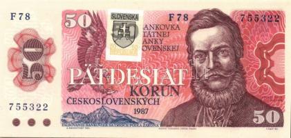 Szlovákia 1993. 50K cseh bankjegy szlovák ellenbélyeggel T:I