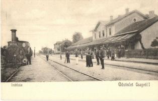 Csap, Chop; vasútállomás gőzmozdonnyal / Bahnhof / railway station with locmotive