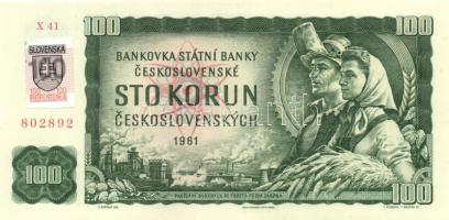 Szlovákia 1993. 100K cseh bankjegy szlovák ellenbélyeggel T:I