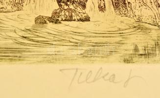 Tuka László (1924-2007): Forrásnál. Színes rézkarc, papír (hajtott), jelzett, 32x27 cm