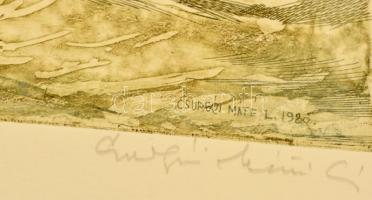 Tuka László (1924-2007): Vadászat. Színes rézkarc, papír (hajtott), jelzett, 29×38 cm