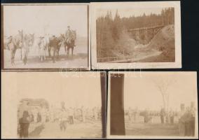 cca 1915 11 db I. világháborús katonai fotó, rajtuk akasztás, katonai temető, lovas katonák, bunkerek, 8x5x11,5 és 9x14 cm közti méretben