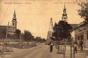 Torzsa, Torschau, Savino Selo; Fő utca, Református templom, Evangélikus templom. W. L. 2016. / main street, Calvinist church, Lutheran church (EK)