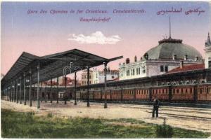Constantinople, Istanbul; Gare des Chemins de fer Orientaux / Hauptbahnhof / railway station of the Oriental Railways, locomotive
