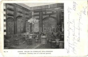 Damascus, Damas; Salon du Consulat dAllemagne / Drawing room in the German consulate, saloon, interior + K.u.K. 24 cm Motor Mörserbatterie No. 9. (kis szakadás / small tear)