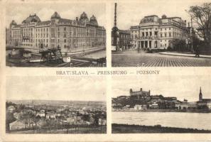 Pozsony, Pressburg, Bratislava; színház, rakpart, vár / theatre, castle, quay