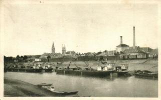 Pancsova, Pancevo; Temes part uszályokkal / Timis River with barges