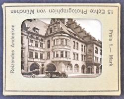 Dózsa György szivardoboz, benne München és Herrenchiemsee 15 ill. 12 darabos városképes fotósorozat