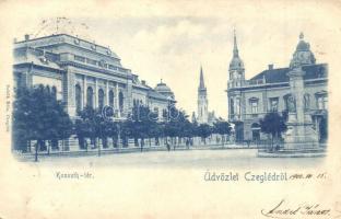 1900 Cegléd, Kossuth tér, szobor, Városháza (ázott / wet damage)