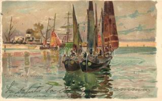 Fiume, Rijeka; Porto Nuovo. Ottmar Zieher Künstler-Postkarte No. 1442. No. 19. litho s: Raoul Frank (EK)