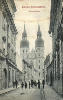 Nagyszombat, Tyrnau, Trnava; utcakép a dómtemplommal / street view with cathedral (EK)