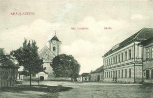 Szepsi, Abaújszepsi, Moldava nad Bodvou; tér, református templom, iskola / square, Calvinist church, school (r)