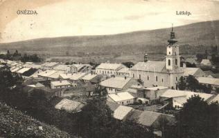 Gnézda, Hniezde; látkép templommal. Matirkó József kiadása / general view with church (fl)