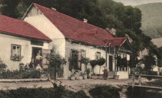 Szklenófürdő, Sklené Teplice; Postahivatal és bazár üzlet / post office and bazaar shop (lyuk középen / hole in the middle)