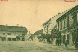 Hátszeg, Hateg, Wallenthal; Fő tér, Hirsch Ignác üzlete. Kiadja Mester János 1711. / main square with shops (EM)