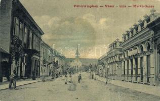 Fehértemplom, Ung. Weisskirchen, Bela Crkva; Vásár utca, Haraszthy üzlete. W.L. 1106. / street view with shops (fa)