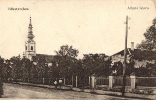 Tőketerebes, Trebisov; Állami iskola, templom / school and church (fl)