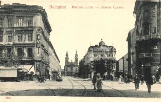 Budapest VIII. Baross utca, Bodó Kávéház, Budapesti Bazár, Vaskereskedés, villamos