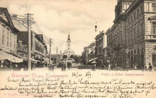 1899 Nagykanizsa, Fő tér, felső templom, üzletek. Ifj. Wajdits József kiadása