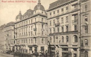 Budapest VII. Royal szálloda (mai Corinthia szálloda), villamos, Magyar leszámítoló bank, Székely Ignác szerszám raktára,