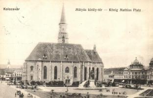 Kolozsvár, Cluj; Mátyás király tér, templom / square with church (EK)