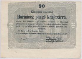 1849. 30kr Kossuth bankó látványosan elcsúszott nyomat, sorozatszáma csillaggal T:III