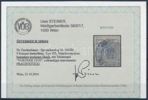 9kr MP III b sötétkék látványos száraznyomat ,,(V)UKOVAR" Certificate: Steiner 9kr MP III b dee...