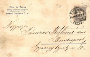 Etter és Társa gyöngy, csipke és paszomány különlegességek raktára, reklámlap. Budapest V. Szervita ...