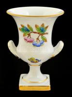 Herendi Viktória mintás füles váza, kézzel festett, jelzett, kopott aranyozás, m:11 cm
