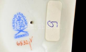 Herendi Viktória mintás füles váza, kézzel festett, jelzett, kopott aranyozás, m:11 cm