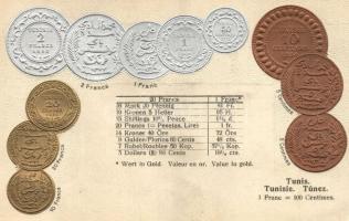 Tunis - set of Tunisian coins, currency exchange chart. Walter Erhard Emb. litho (EK)